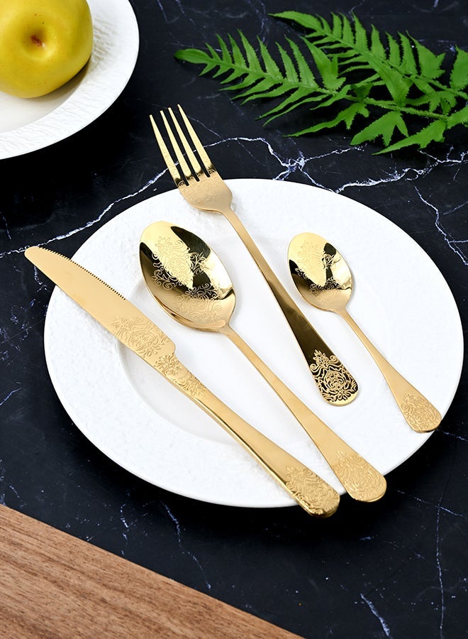 أولييرو طقم أدوات طعام متين وأنيق مكوّن من 24 قطعة لراحة استخدام ومائدة أنيقة – ذهبي - Image 1